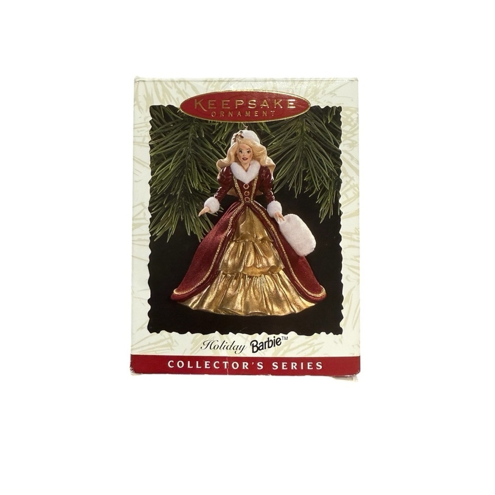 Mattel Gold and Purple Holiday Barbie 1996 Ornament. New in Box